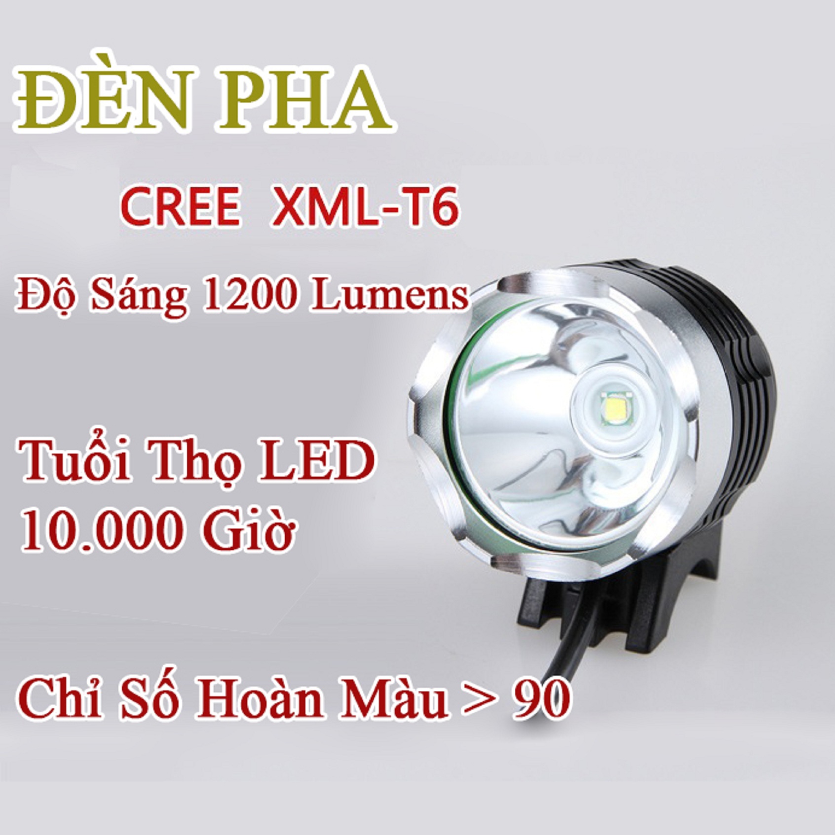 Đèn Pha Xe Đạp Siêu Sáng LED XML-T6 | Độ Sáng 1200 Lumens, Dung Lượng Pin Sạc Lithium 4400 mah | Chống Nước Tiêu Chuẩn IP65, Đi Mưa Là Chuyện Nhỏ | Thời Gian Sáng Tối Đa 10 Giờ