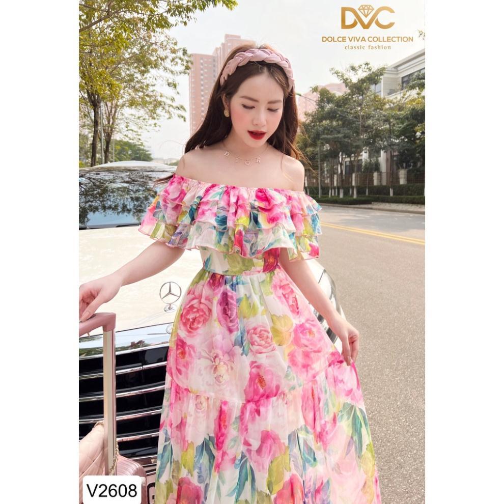 VÁY HOA MAXI TRỄ VAI V2608 Đẹp Shop DVC - (Kèm vieo và ảnh trải sàn)