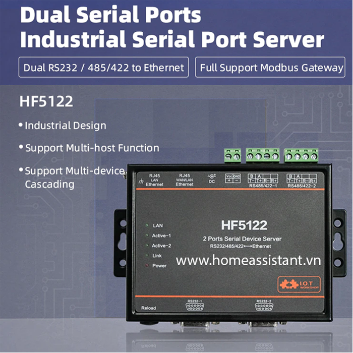 Bộ Định Tuyến Đa Cổng Ethernet RS232 RS485 RS422 Modbus Elfin HF5122