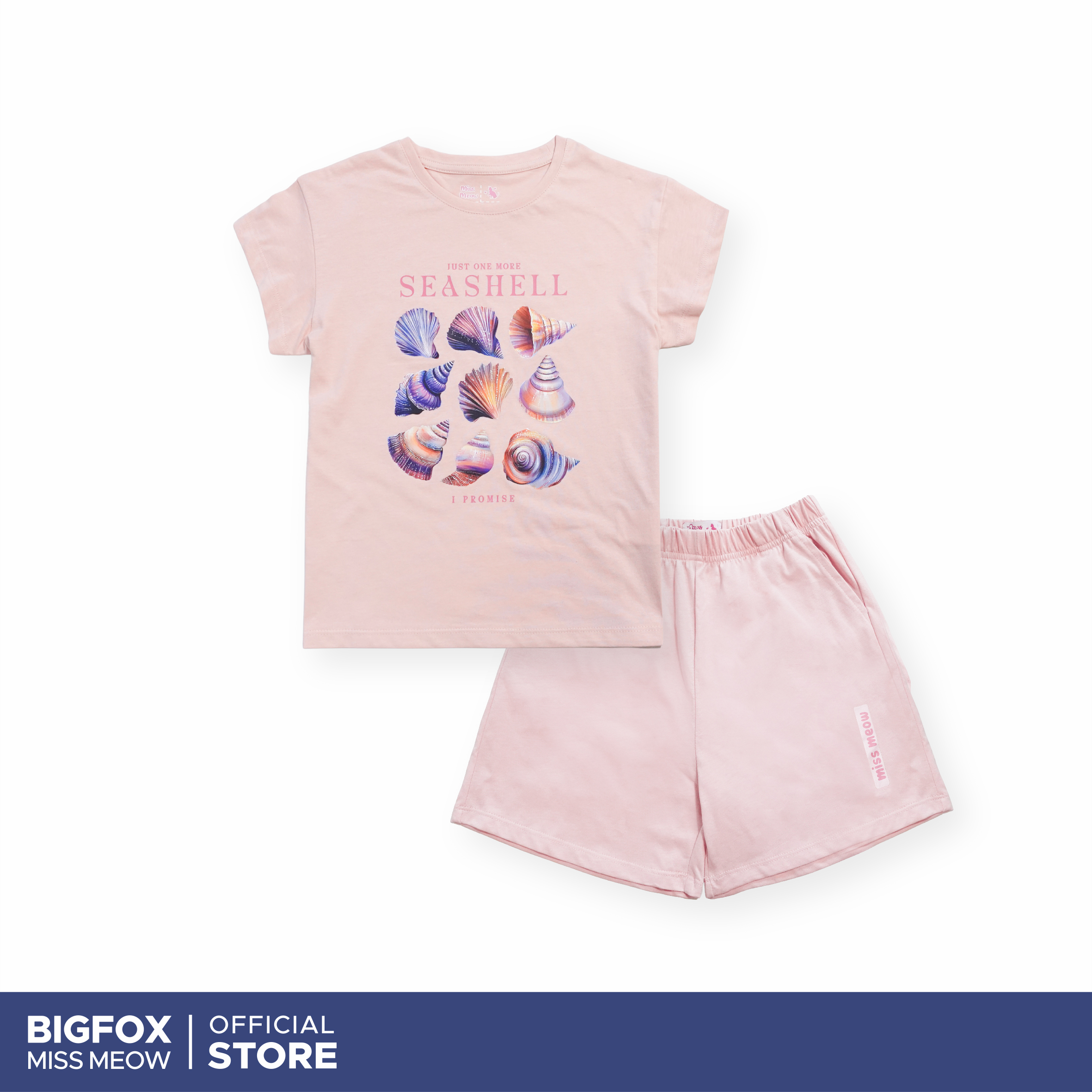 Bộ đồ cộc tay bé gái Bigfox Miss Meow size đại mặc nhà mùa hè vải cotton cho trẻ em 3-11 tuổi 35kg