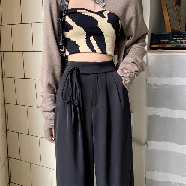 Quần ống rộng ulzzang thắt dây 1 bên siêu hot, quần tây lưng cao Okélla