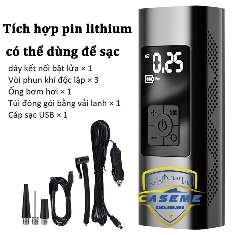 Bơm Lốp Ô Tô - Xe Máy Mini Không Dây CARSUN C3106, Pin 4000mAh, Áp Suất 150PSI, Có Đèn LED, Đèn Cảnh Báo, Kiêm Sạc Dự Phòng