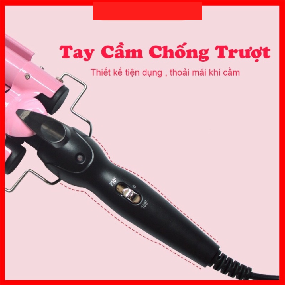 Máy uốn tóc xoăn sóng 3 trục dập sóng nước, máy uống làm tóc đẹp chuẩn salon size 22mm, 25mm