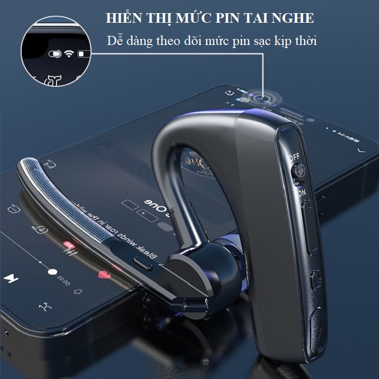 Tai Nghe bluetooth móc tai V8C (Điều chỉnh xoay micro 180 độ, xoay củ tai nghe 270 độ - Phục vụ nhu cầu sử dụng như lái xe, thể dục, giải trí)