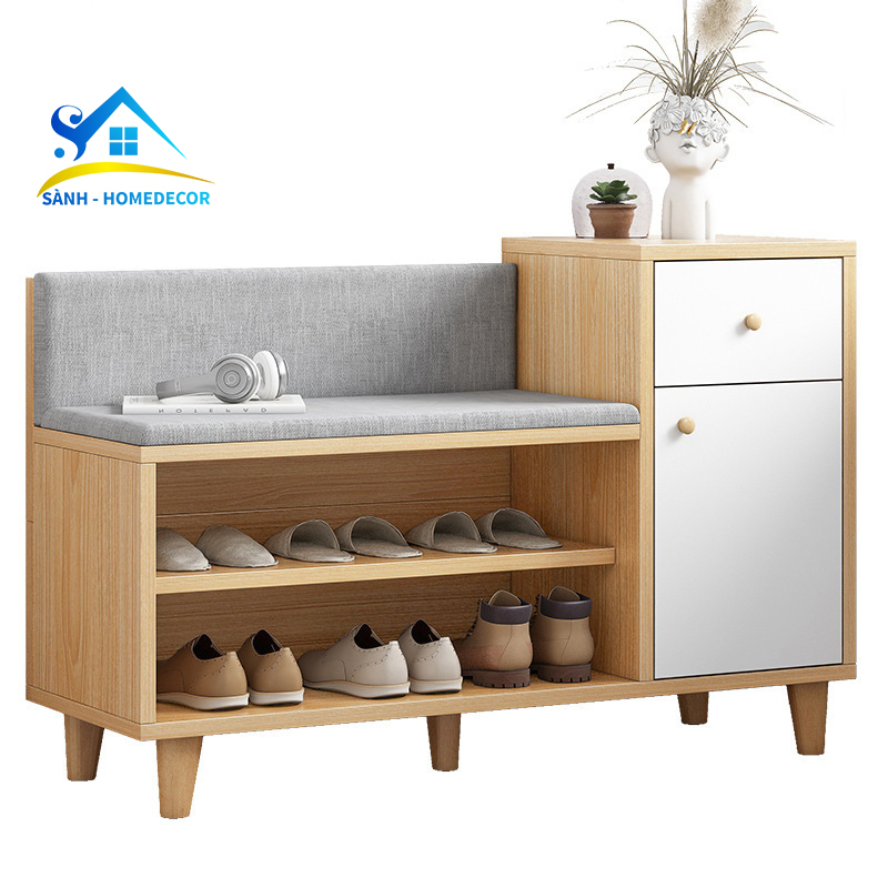 Tủ giầy gỗ đẹp kèm bệt ngồi bọc nệm êm tiện lợi gỗ An Cường NHIỀU MÀU CHỌN, tủ đựng giày dép thông minh SĐ03 nhỏ gọn