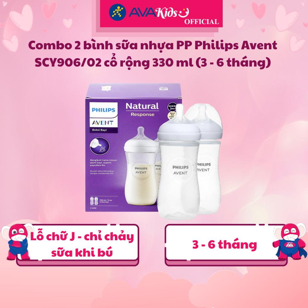 Combo 2 bình sữa nhựa PP Philips Avent SCY906/02 cổ rộng 330 ml (3 - 6 tháng) - Hàng Chính Hãng