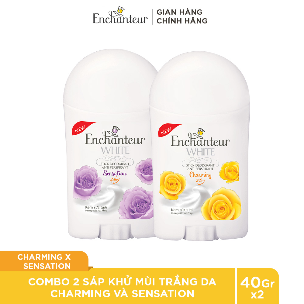 Combo 2 Sáp khử mùi trắng da Enchanteur Charming &amp;amp; Sensation 40g/chai