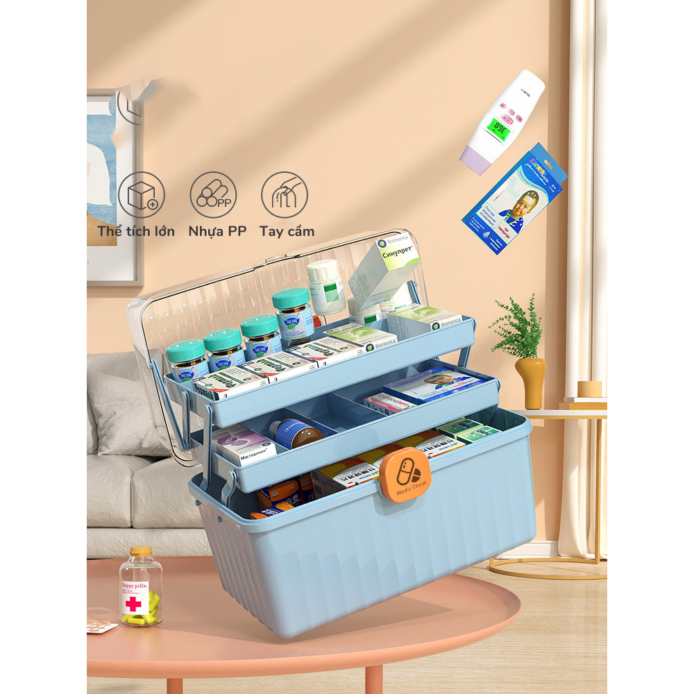 Hộp Đựng Thuốc, Lưu Trữ Thiết Bị Y Tế Gia Đình Đa Năng. Hộp Đựng Đồ Y Tế Khẩn Cấp, Phân Loại Thuốc Cỡ Lớn 3 Tầng Có Khóa