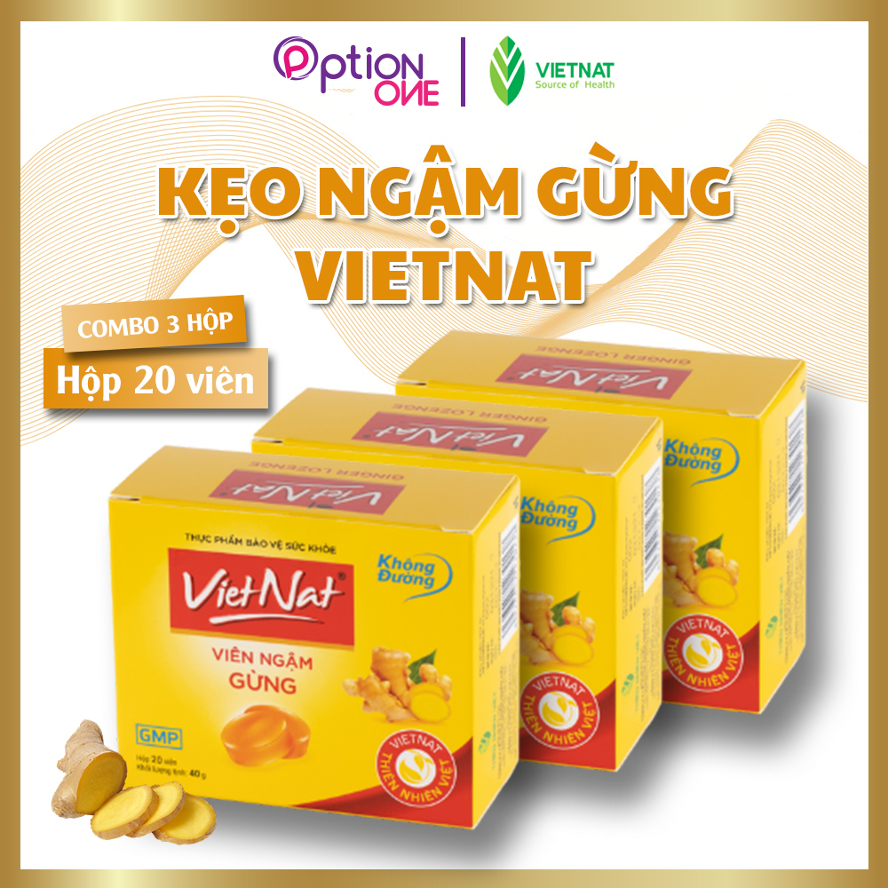 [COMBO 3 HỘP] Kẹo ngậm gừng Vietnat không đường hỗ trợ tiêu hóa giảm cảm cúm - 20 viên/ hộp