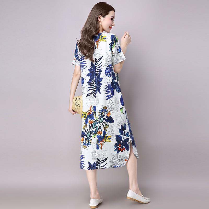 Đầm suông dáng dài họa tiết hoa lá, đầm đũi nữ 2 túi xẻ tà da143