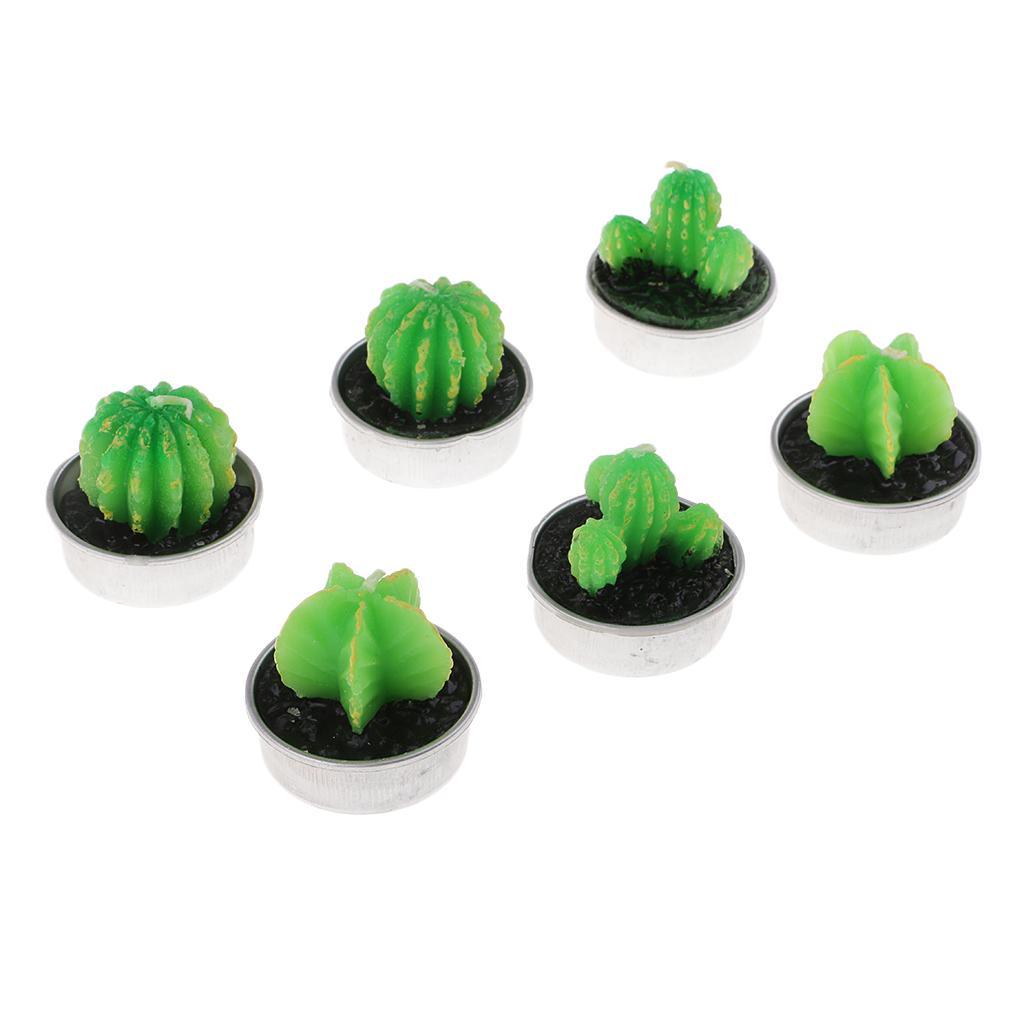 6 Pieces Quality Cactus Tealight Candles Tea Light Candle Holder Unscented Paraffin Wax Candles Vivid Plant Decoration Candles