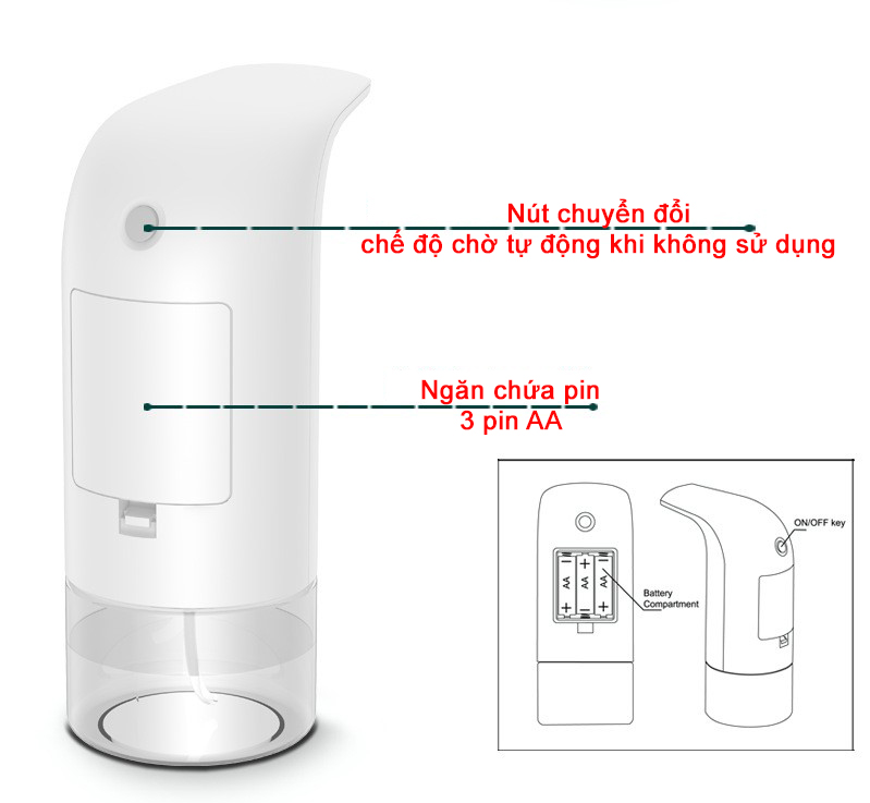 Máy rửa tay tự động cảm ứng, phun cồn sát khuẩn thông minh, hoạt động tự động không tiếp xúc, dung lượng 300ml