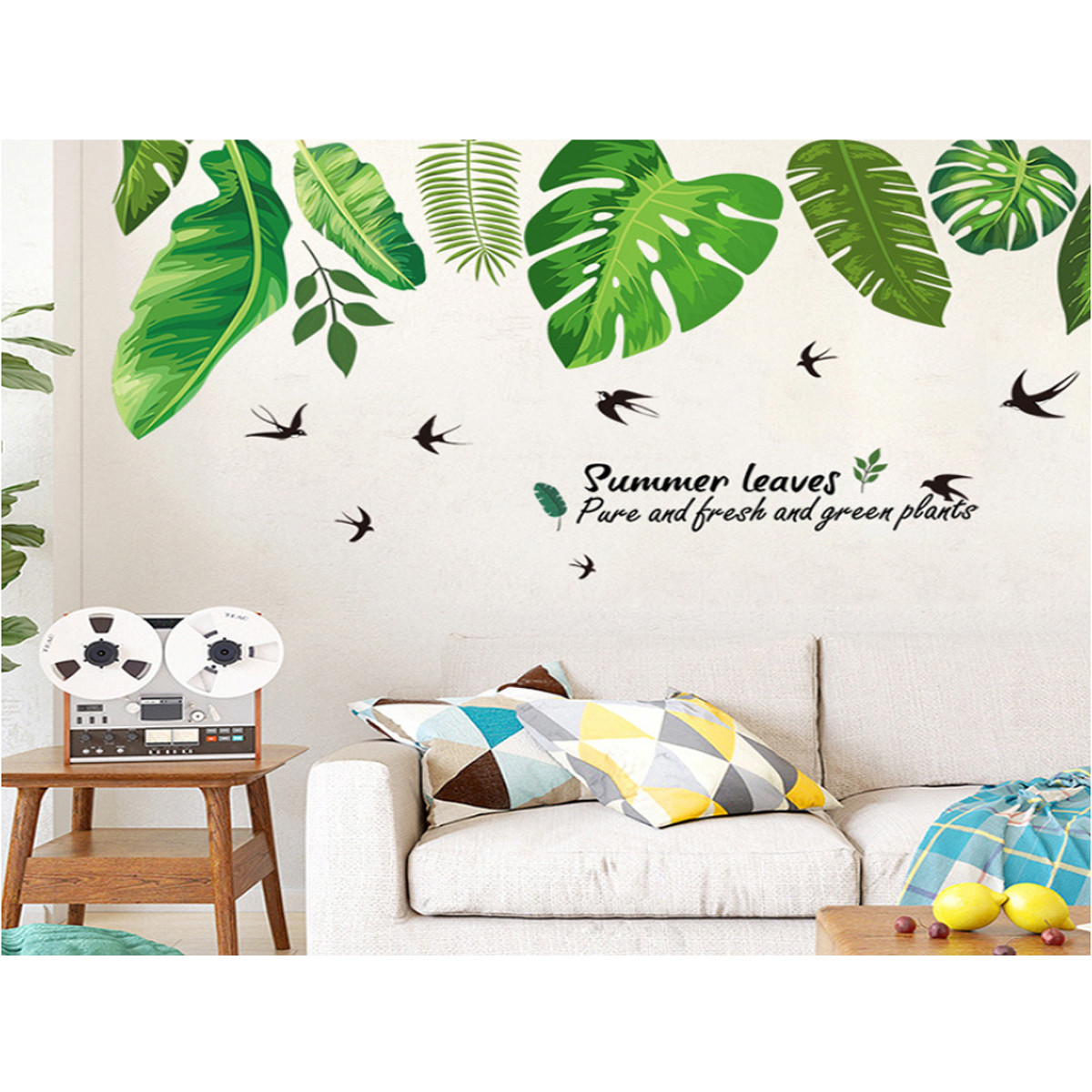 Decal dán tường lá nhiệt đới chim summer leaves xl8362