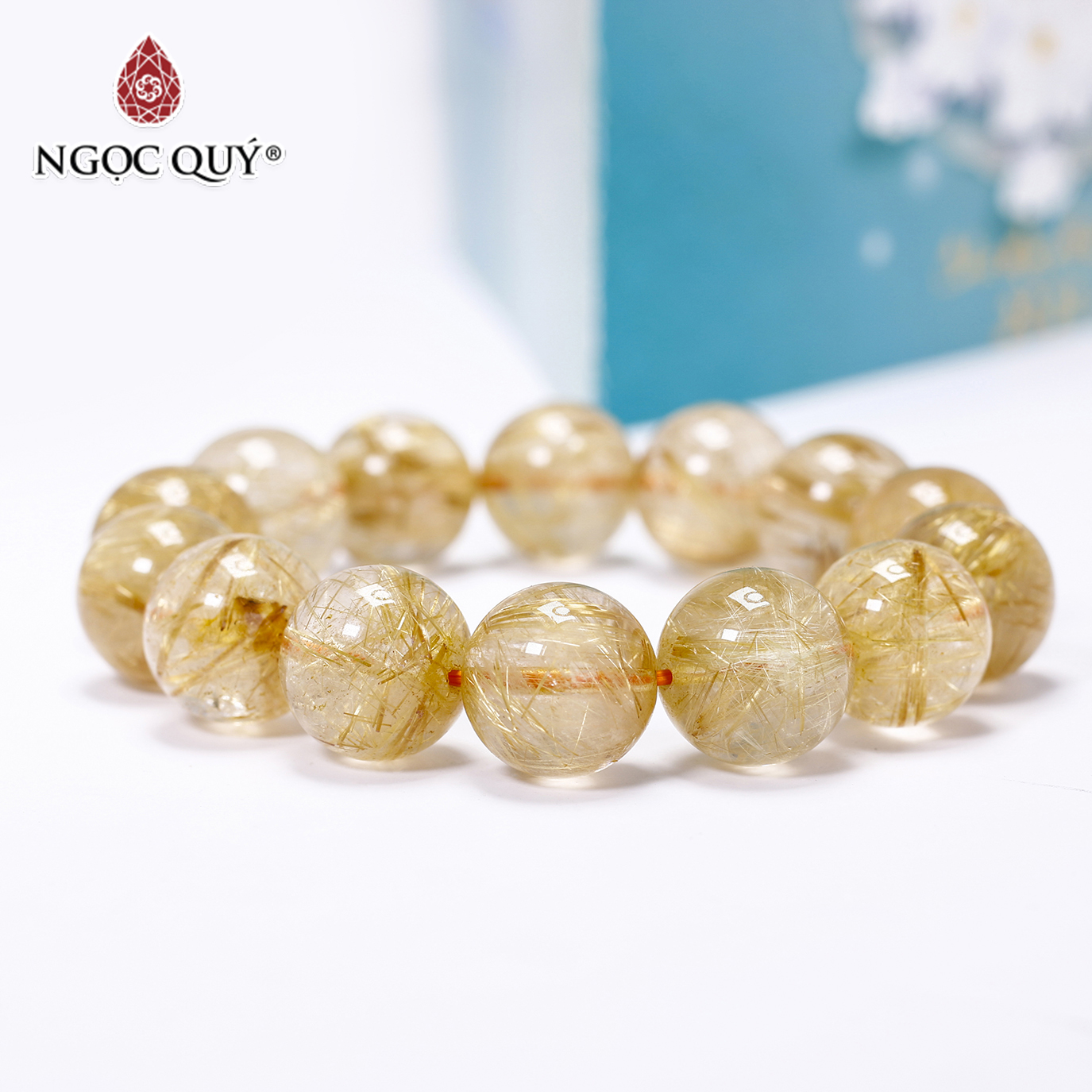 Vòng tay trơn đá thạch anh tóc vàng size hạt 15mm mệnh thủy, kim - Ngọc Quý Gemstones