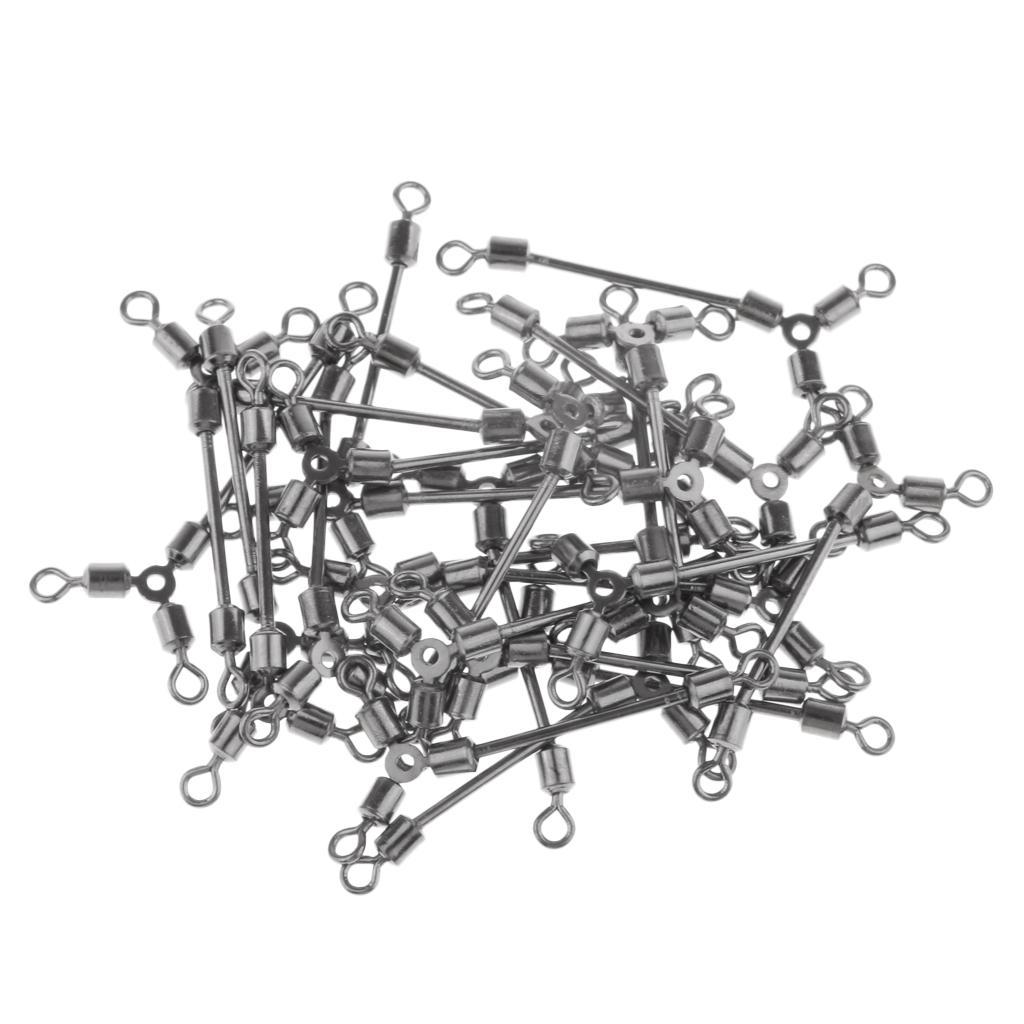 50pcs 3 Way Fishing Swivels Snaps Long Leg O-shape Rolling Swivels Fishing Tackle