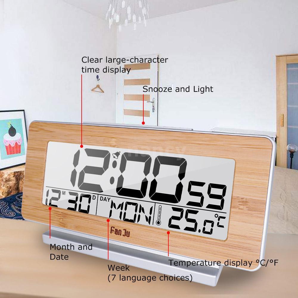 Đồng Hồ Báo Thức Kỹ Thuật Số Bằng Gỗ Có Màn Hình Lcd Hiển Thị Nhiệt Độ C / F