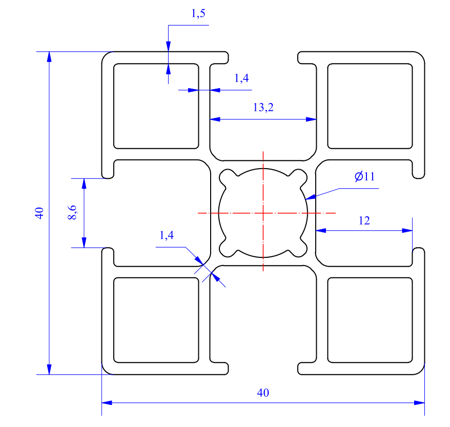 Nhôm định hình 40x40 (LWA-4404811100) - Miễn phí cắt theo kích thước yêu cầu (Giá đã bao gồm VAT)