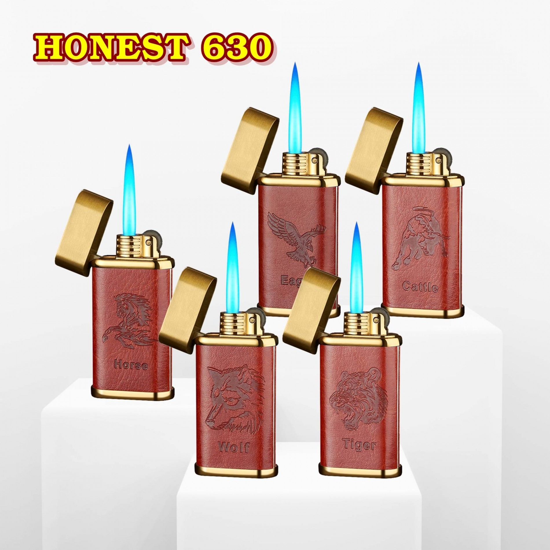 Hột quẹt bật lửa khè HONEST 630 bọc da hình thú gas đá rảnh tay - xài gas