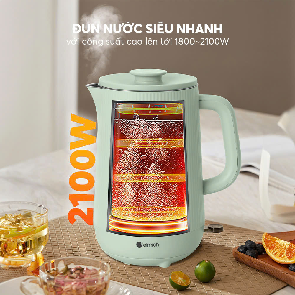 Ấm Đun Nước Siêu Tốc Elmich KEE-9145 1.6L 2100W, Hàng Chính Hãng, Công Tắc Thông MInh - JoyMall