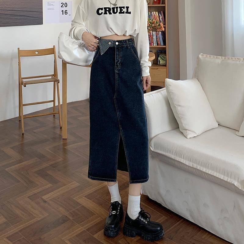Chân Váy Jeans Cạp Tam Giác Dáng Dài Chữ A Xẻ Giữa