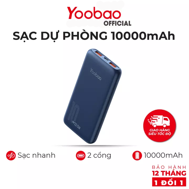 Sạc dự phòng 10000mAh D10Q Yoobao PD 20 -22,5W- Dùng cho Iphone 11,12, Huawei,... - Thiết kế hiện đại