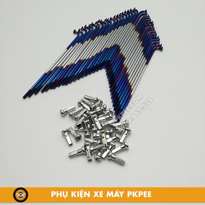 Bộ Căm Xe Máy 1 Bánh Xi Màu Đen Chân Vàng, Vàng Chân Đen, Titan 2 Line, 7 Màu, 7 Màu Thailan - PKPEE