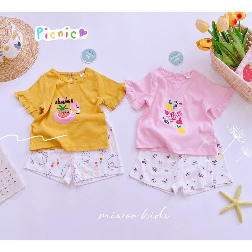 Bộ ngắn tay bèo quần hoa bozip Minky Mom xinh xắn cho bé gái từ 7-19kg BẢNG 2