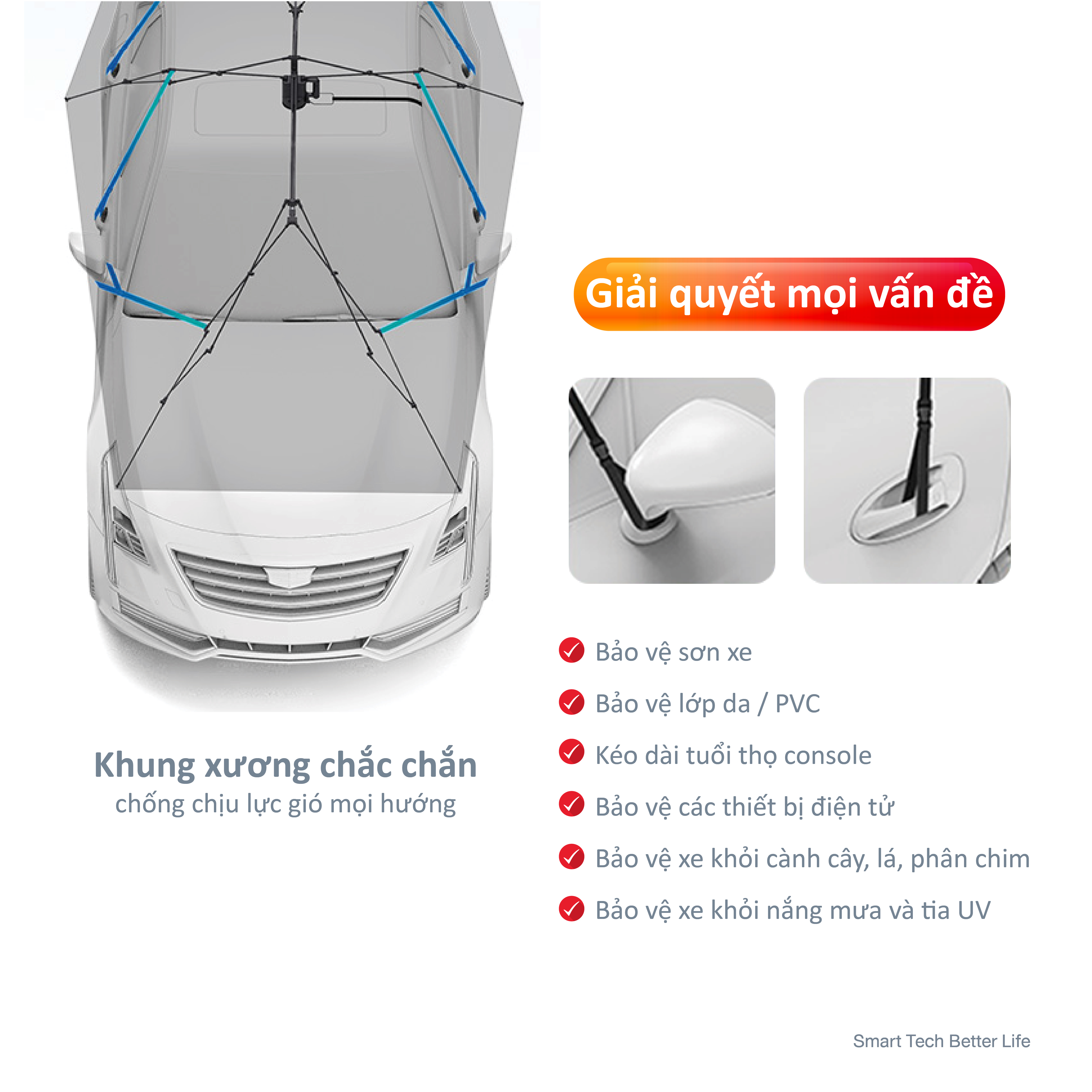 Dù che ô tô thông minh VAYO - Smart Car Umbrella - Hàng chính hãng - điều khiển tự động bằng remote, tháo rời, giảm nhiệt độ 60%, bảo vệ nội thất xe hơi