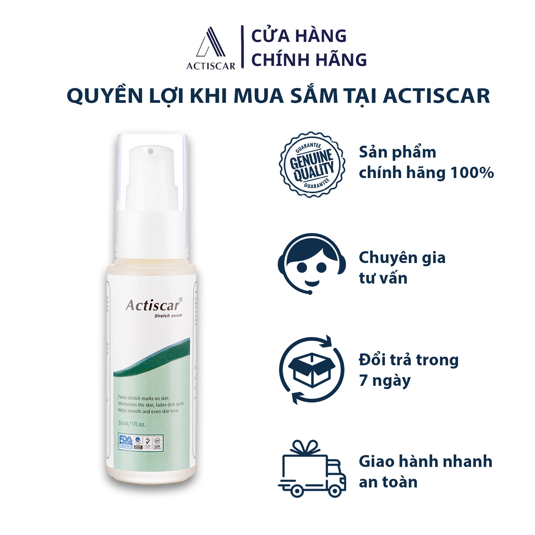 Serum Rạn Da Actiscar Làm Mờ Rạn Da, Mờ Sẹo, Đều Màu Da Sau Sinh 30ml