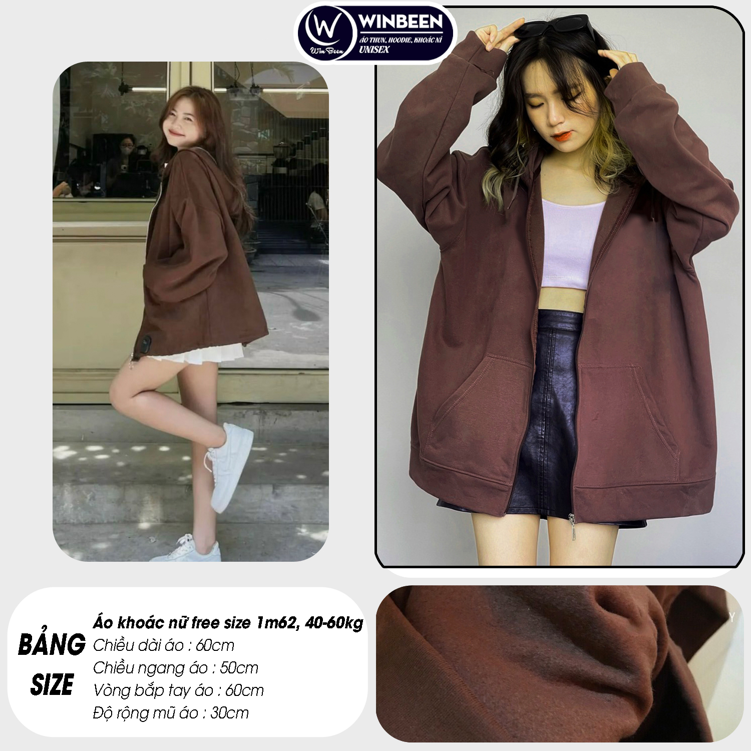 Áo KHOÁC Hoodie TRƠN 4 Màu Nam Nữ Ulzzang Unisex Oversize, Tay Phồng, Mũ 2 lớp dầy WinBeen