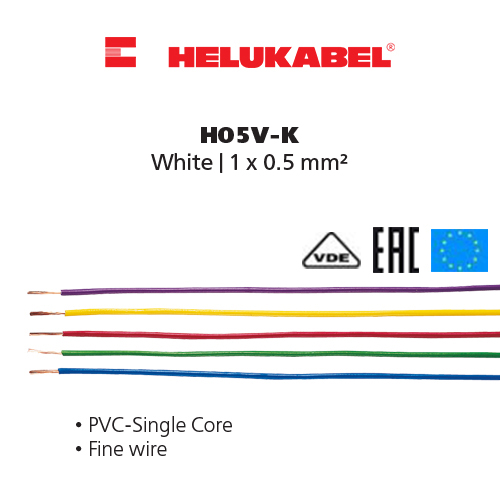 Dây cáp điều khiển HELUKABEL H05V-K | White | 1 x 0.5 mm²