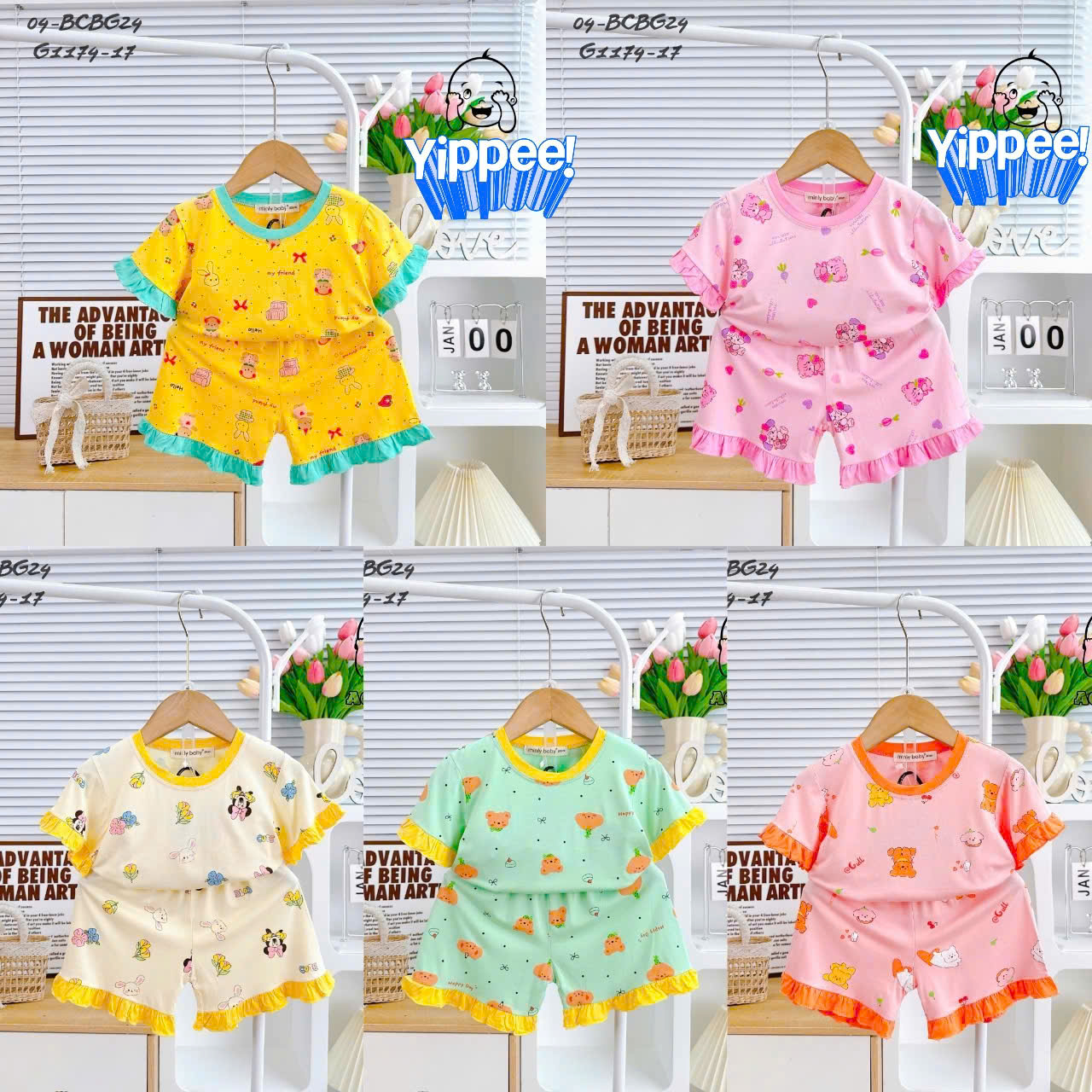 Đồ bộ bé gái, bộ cộc tay cho bé sơ sinh size 5-18kg chất thun lạnh mềm mịn mát