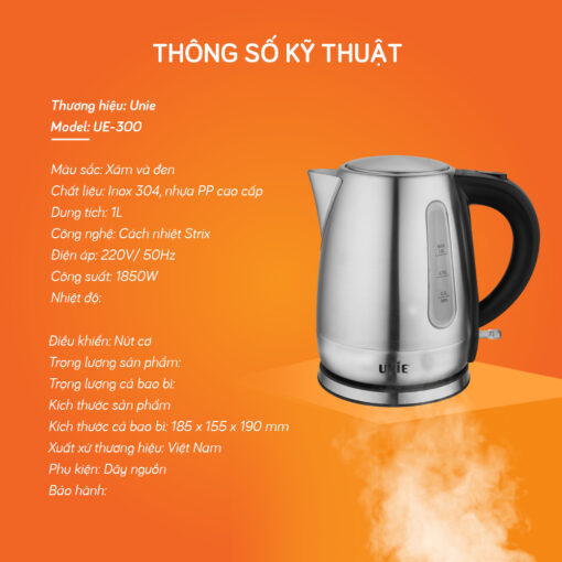 Ấm siêu tốc Unie UE-300 dung tích 1L