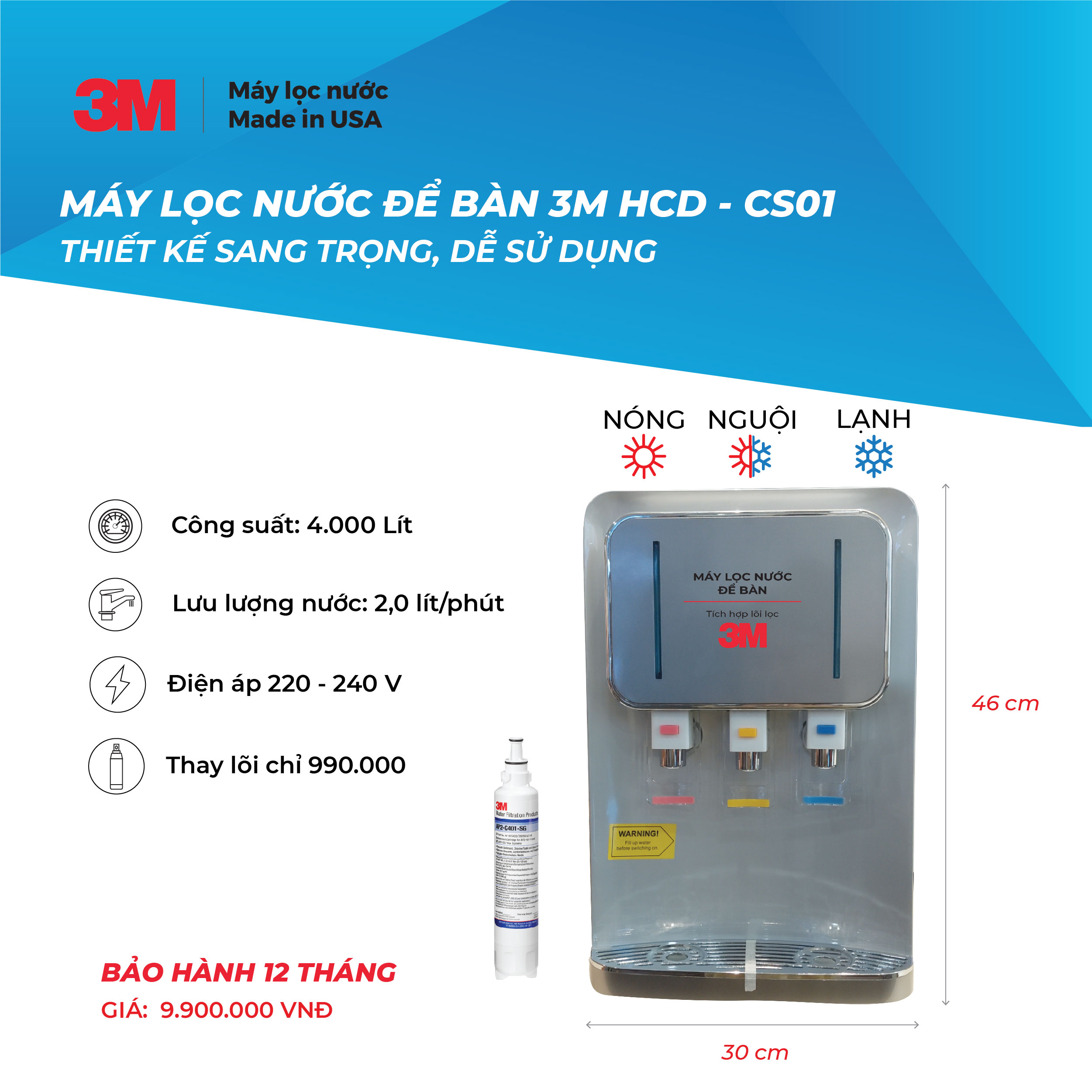 Máy Lọc Nước Nóng Lạnh Để Bàn 3M HCD-CS01 (Hàng chính hãng)