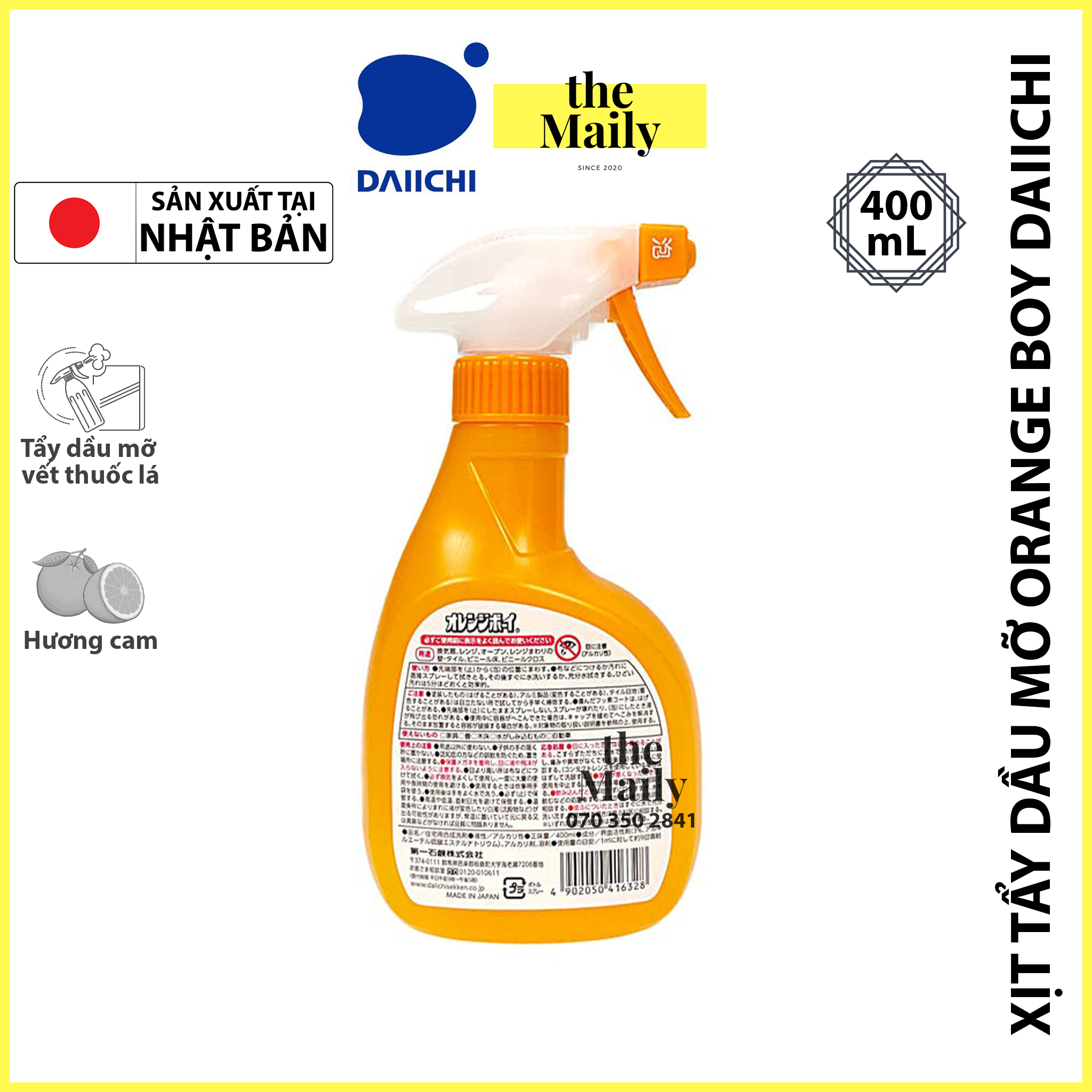 Xịt Tẩy Dầu Mỡ và Tẩy Rửa Nhà Bếp Siêu Mạnh DAIICHI Orange Boy 400mL – Nội Địa Nhật Bản