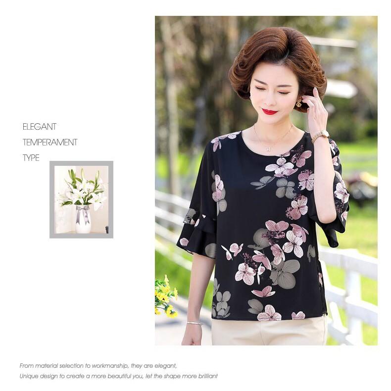 Áo kiểu họa tiết hoa trung niên cao cấp - thời trang trung niên bigadela -n08-621