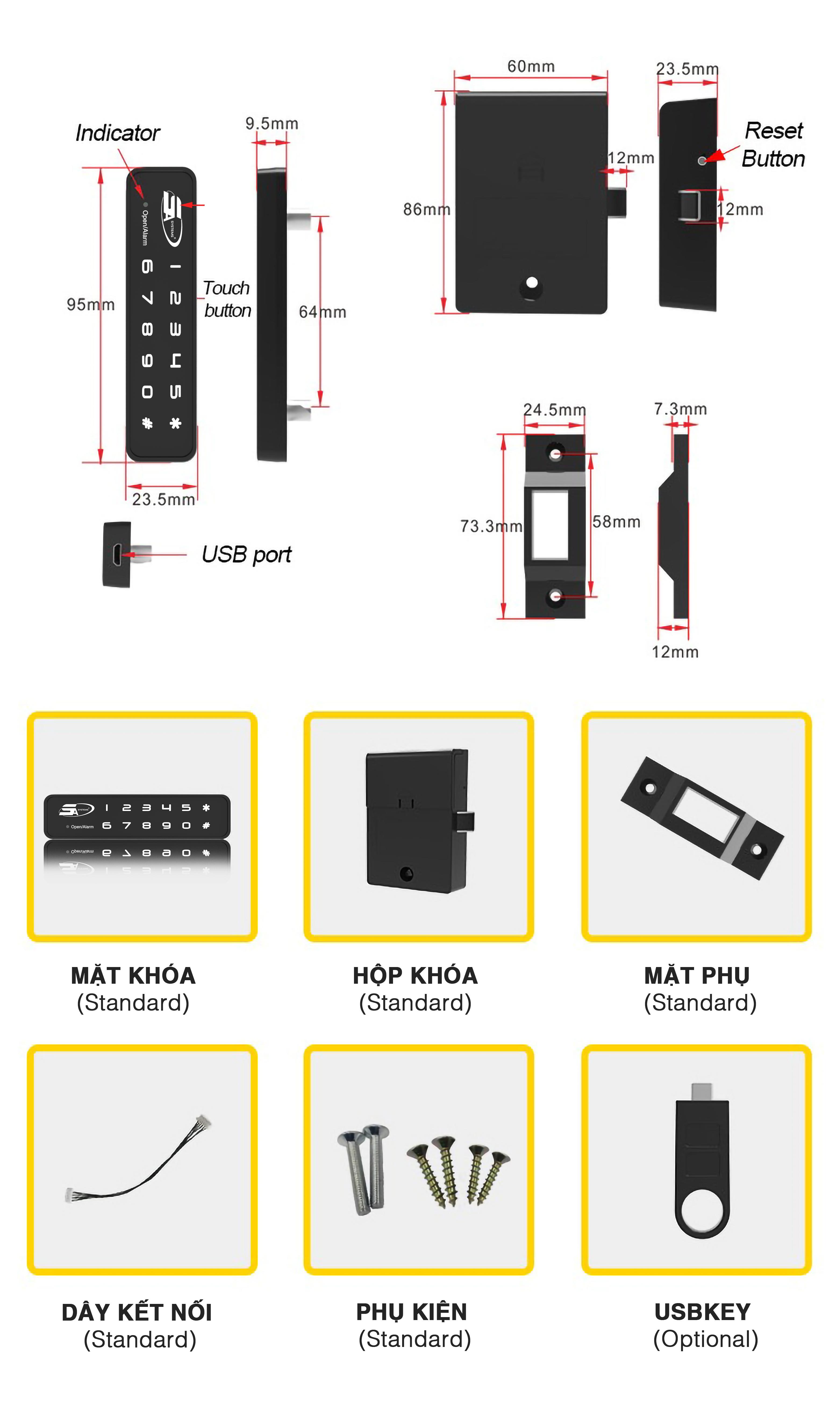 KHOÁ VÂN TAY MẬT MÃ TỦ ĐỒ NGĂN KÉO 5A F001