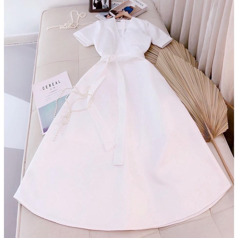 Đầm dự tiệc trắng xoè đắp chéo - Maxi Ivy.fashion đi biển dự tiệc dạo phố bigsize gợi cảm sexy