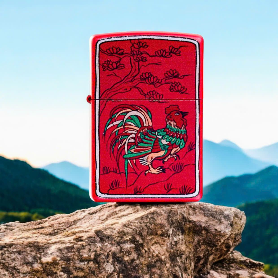 Bật lửa Zippo Year of the Rooster - Phiên Bản 12 Con Giáp (Tuổi Dậu) Thiết Kế Việt Nam, Sơn Tĩnh Điện Đỏ May Mắn Chính Hãng