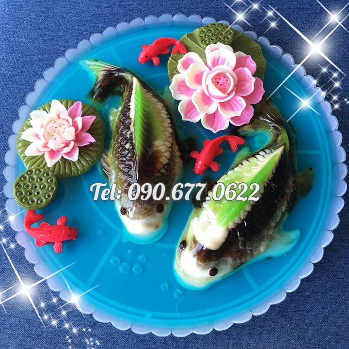 Khuôn làm bánh, rau câu, khuôn ép xôi, giò chả, bánh tổ hình 2 con cá chép Koi Nhật Bản – Loại 29 cm - Mã số 1734