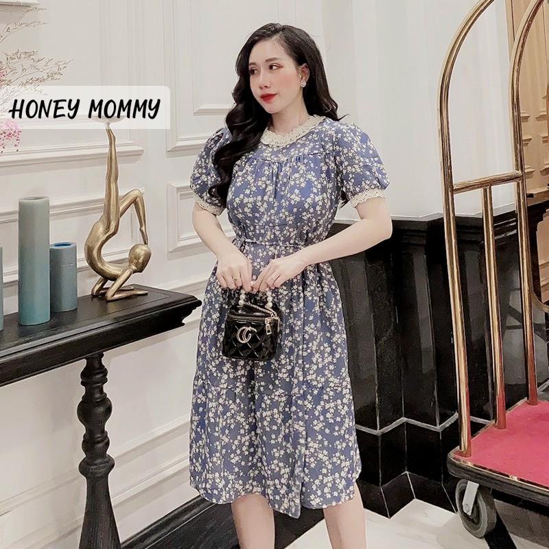 Váy Bầu Hoa Nhí Cổ Ren Mùa Hè Kèm Đai Thắt HD2821 Honey Mommy Đầm Bầu Công Sở Dáng Dài