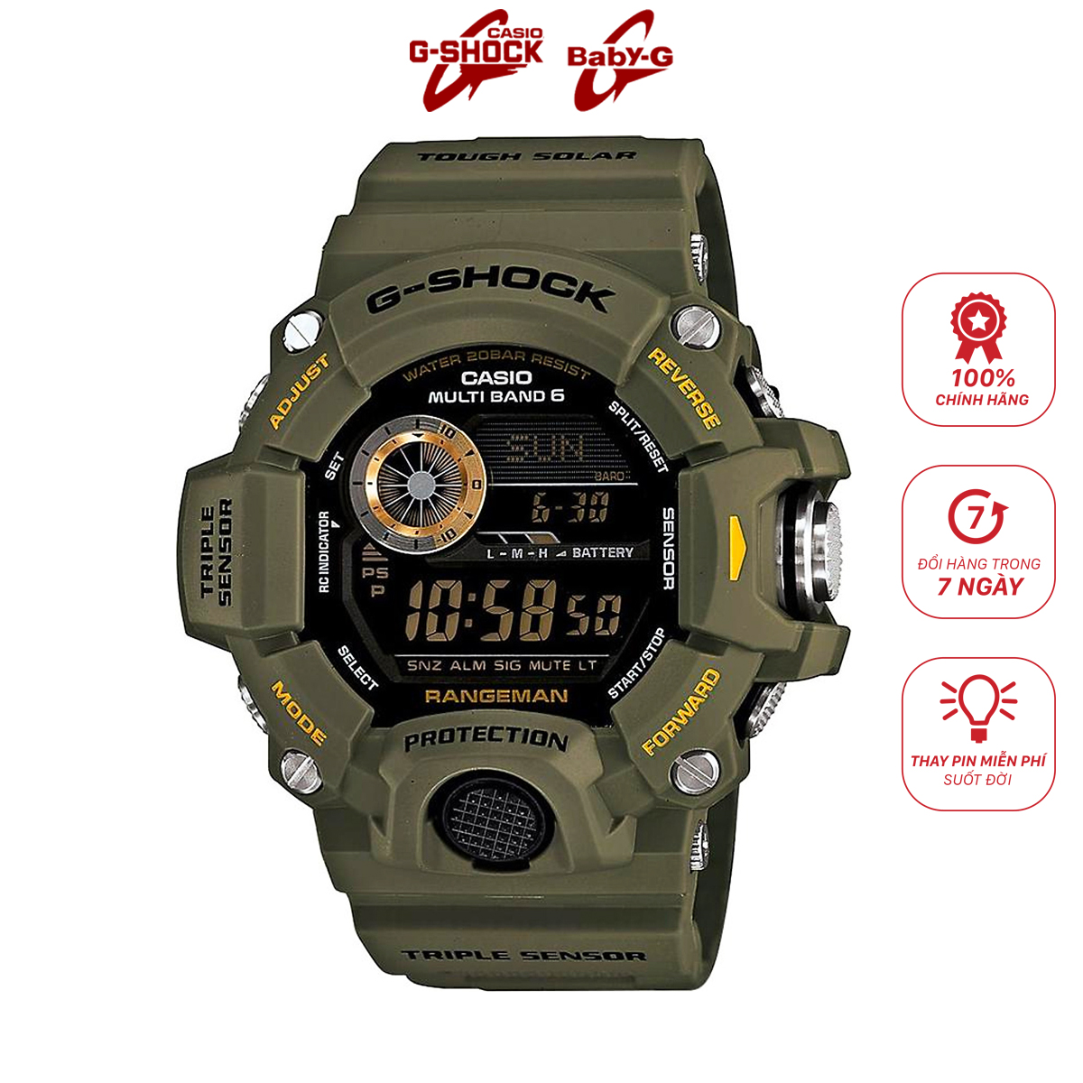 Đồng Hồ Nam Dây Cao Su Casio G-Shock-GW-9400-3DR Điện Tử