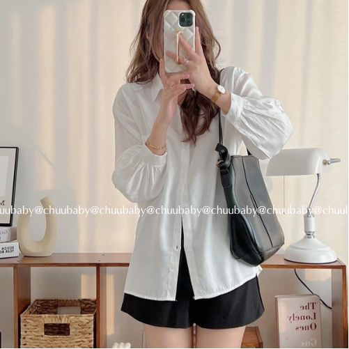 ￼Áo sơ mi nữ vải lụa hàn trơn basic nhiều màu , Áo sơ mi nữ dài tay thời trang Chuu Clothing