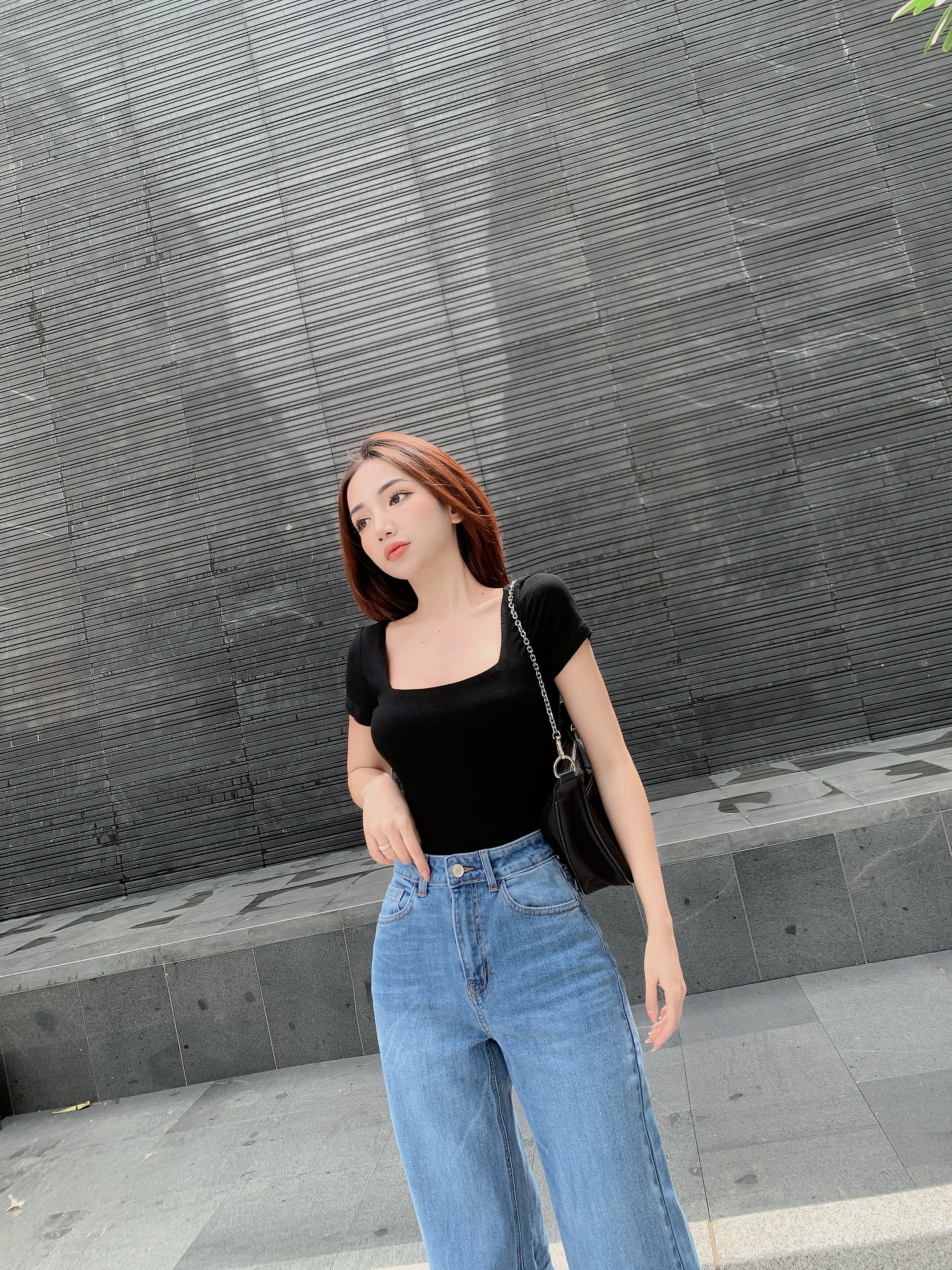 Áo Pull Nữ Croptop Cổ Vuông, Áo T-shirt Nữ Cổ Vuông Vải Gân Lạnh Co Giãn CT Women