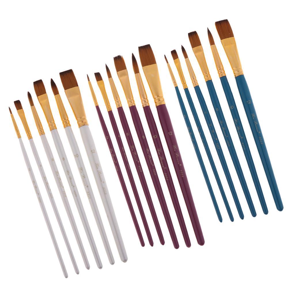 6 Pieces Wooden Flat Round Pointed Tip Nylon Hair Artist Paint Brushes for Art Painting, Acrylic Watercolor Oil, Nail Art, Miniature Painting