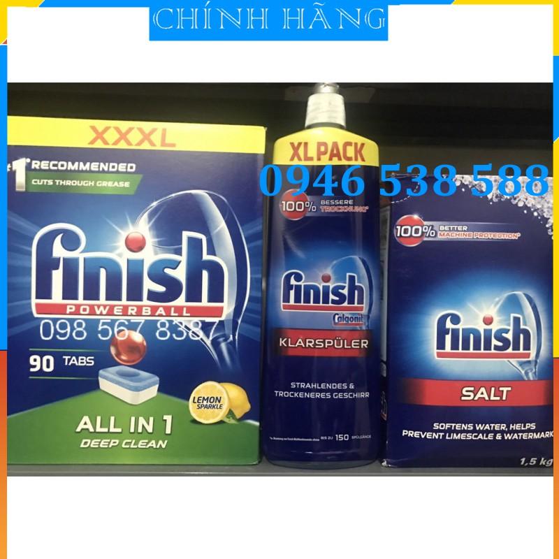 Viên rửa bát finish All in one 90 viên+Nước làm bóng finish 400ml+Muối rửa bát chén finish 1.2kg cho Máy rửa bát