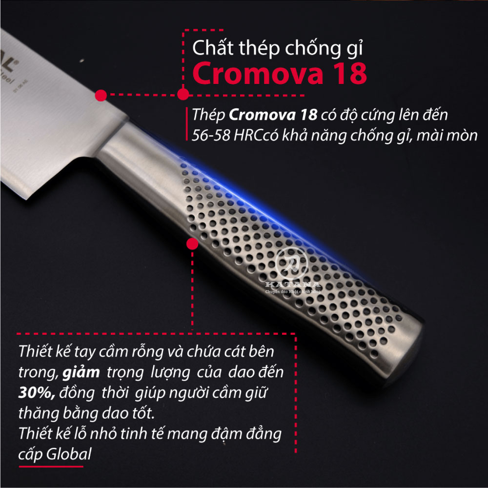Dao bếp Nhật cao cấp Global GF33 Chef - Dao thái thịt cá - Dao bếp Nhật chính hãng