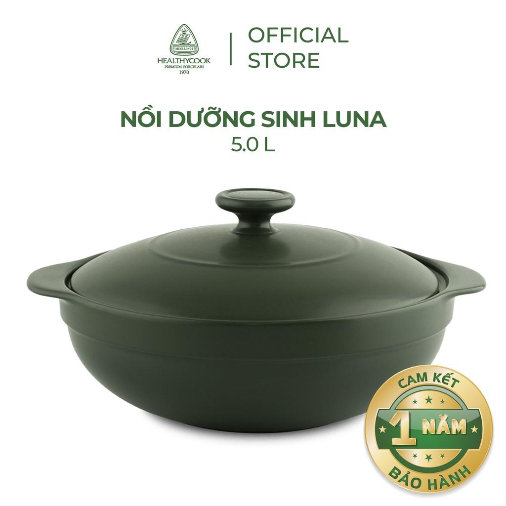 Nồi sứ dưỡng sinh Minh Long - Luna 5.0 L + nắp dùng cho bếp gas, bếp hồng ngoại
