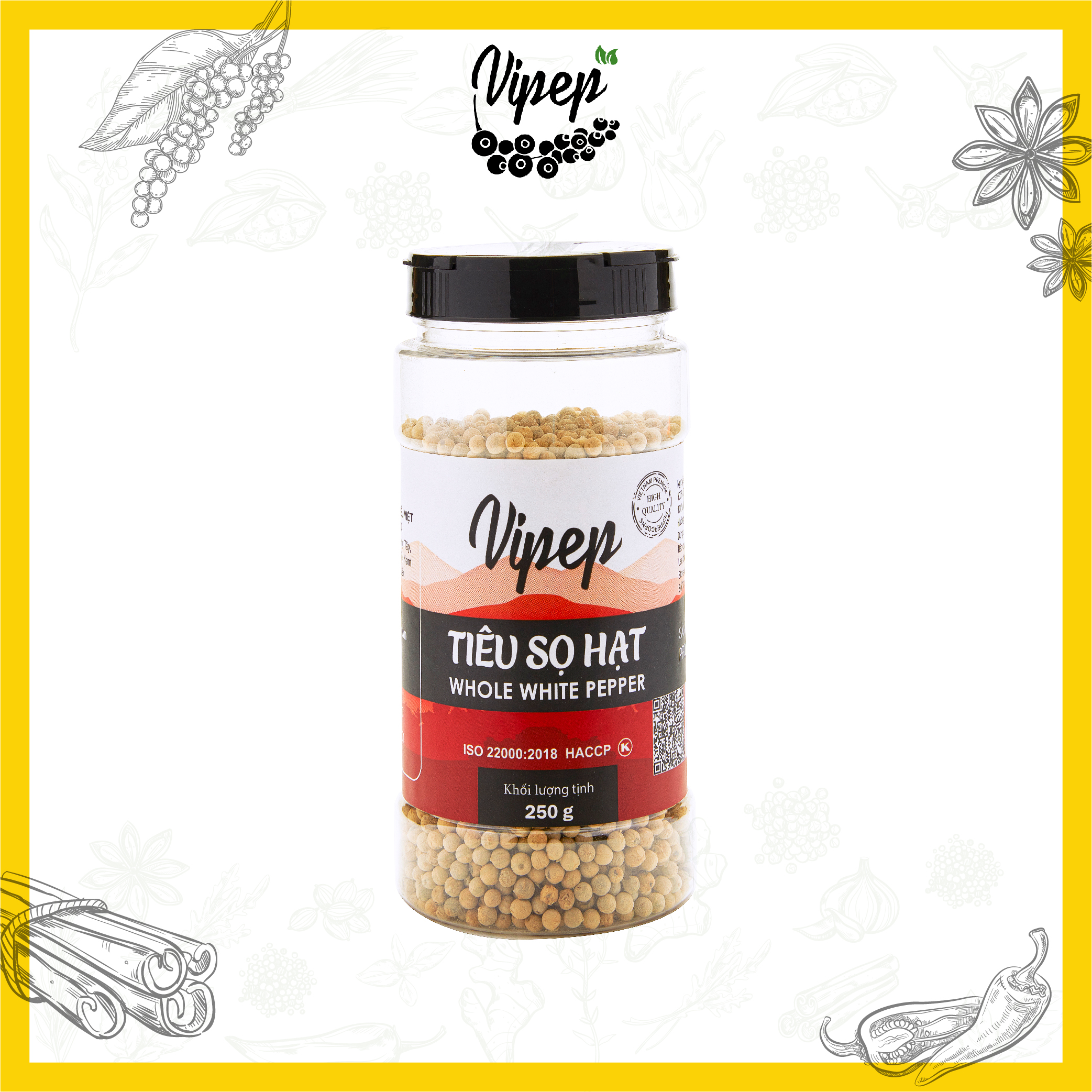 Hạt tiêu hạt to Vipep 100% có nhiều size, nồng thơm ngon nguyên hạt 250g