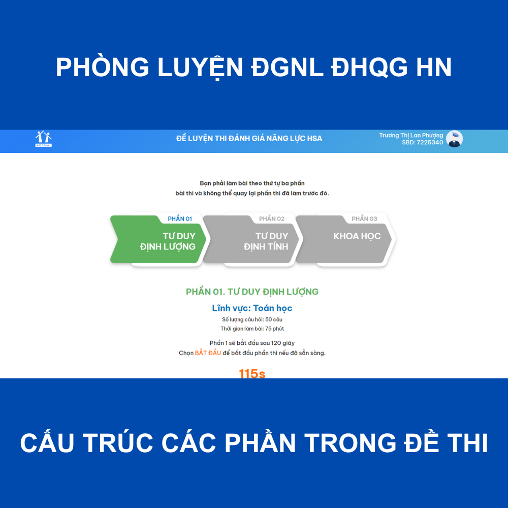 HOCMAI - Phòng luyện đề thi Đánh giá năng lực ĐHQG Hà Nội - HSA - Gói 3, 6, 12 tháng - Evoucher